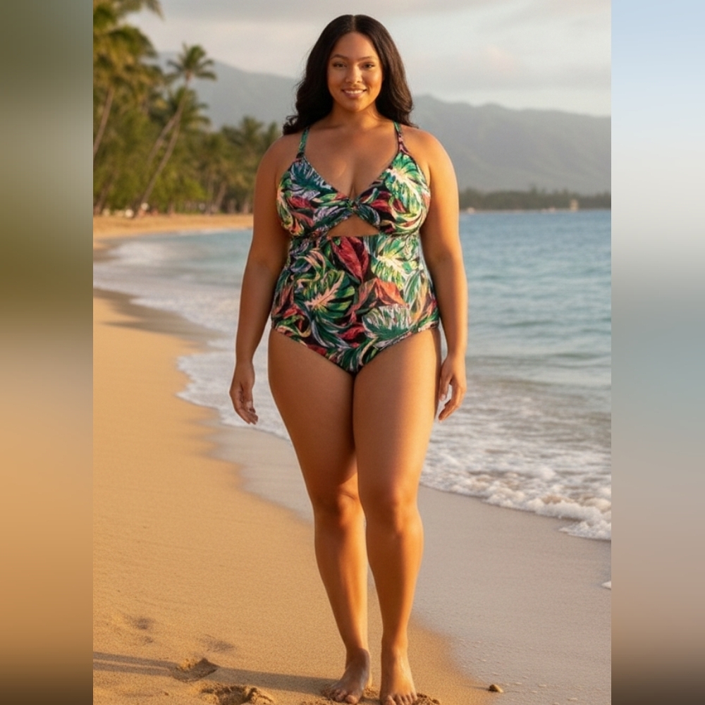 Time and Tru Women's Plus Size O Ring One Piece Swimsuit